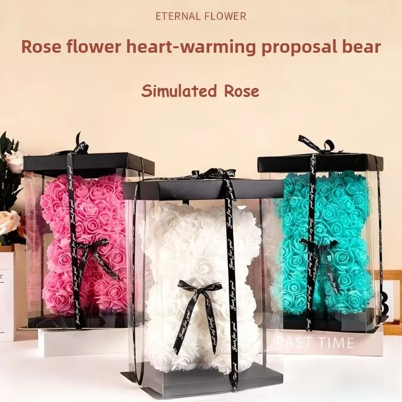 25cm Artificial Teddy Rose Bear Gift Box - Romantic Gift for Anniversary, Birthday, Valentine's Day for Mother, Girlfriend, or Child