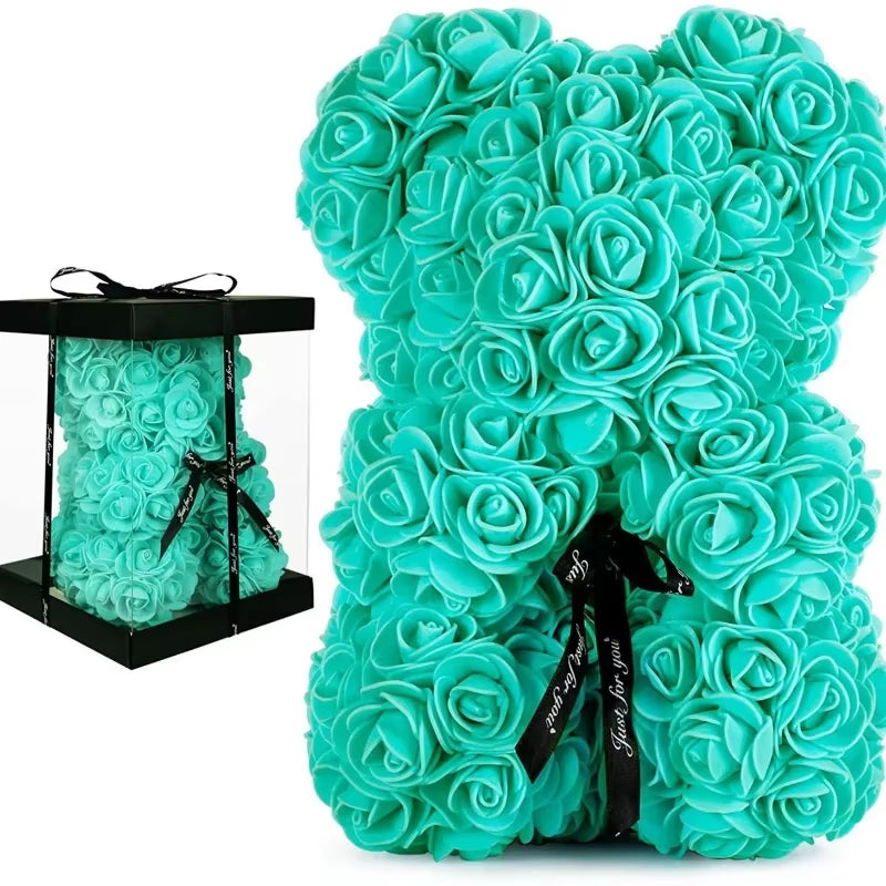 25cm Artificial Teddy Rose Bear Gift Box - Romantic Gift for Anniversary, Birthday, Valentine's Day for Mother, Girlfriend, or Child