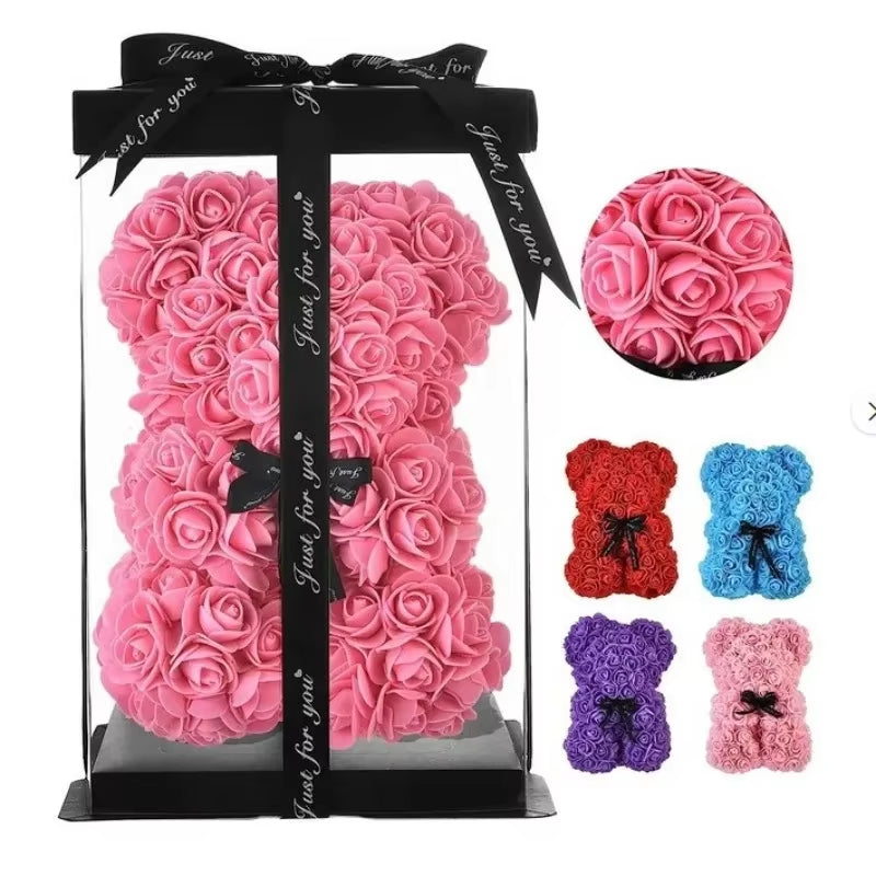 25cm Artificial Teddy Rose Bear Gift Box - Romantic Gift for Anniversary, Birthday, Valentine's Day for Mother, Girlfriend, or Child
