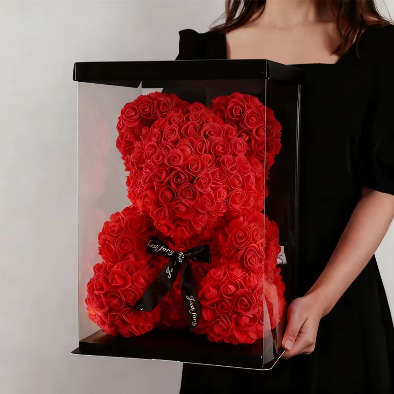 25cm Artificial Teddy Rose Bear Gift Box - Romantic Gift for Anniversary, Birthday, Valentine's Day for Mother, Girlfriend, or Child